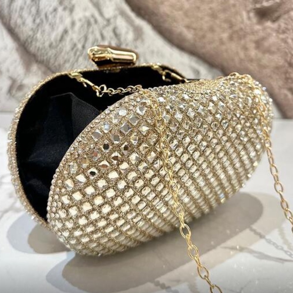 🆕 Gold Rhinestone Clutch Handbag - Picture 6 of 9